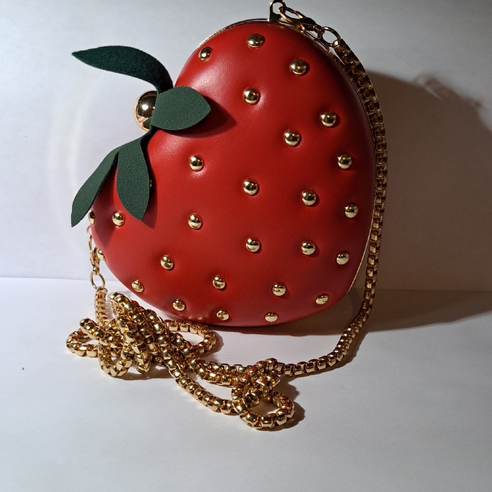 Red Strawberry-Shaped Bag with Gold Accents